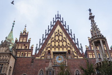 Facade of Old Town Hall located on a main square of historic part of Wroclaw city, Poland