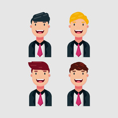 Fototapeta premium Set of smiling men business clothes isolated on white background. Cartoon, Emotions, and Expression. Simple vector illustration.