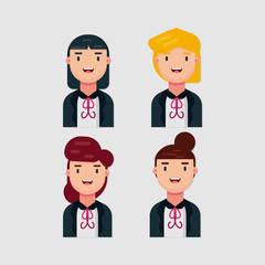 Fototapeta premium Set of smiling girl business clothes isolated on white background. Cartoon, Emotions, and Expression. Simple vector illustration.