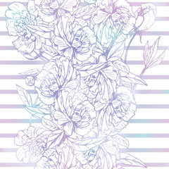 Hand-drawn autentic flower Surface pattern with piony.