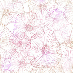 Hand-drawn autentic flower Surface pattern with piony.