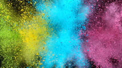 Explosion of colored powder isolated on black background