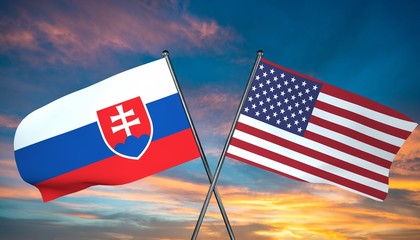 3D illustration of USA and Slovakia flag
