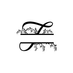 Initial t decorative plant monogram split letter vector