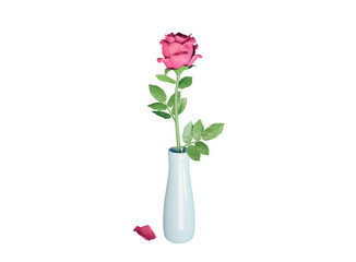 One pink rose in a vase. 3d render