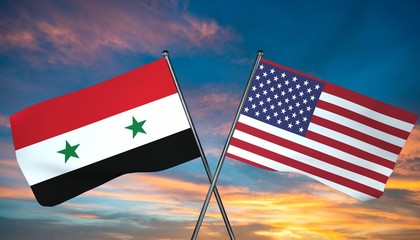 3D illustration of USA and Syria flag