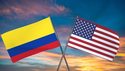 3D illustration of USA and Colombia flag