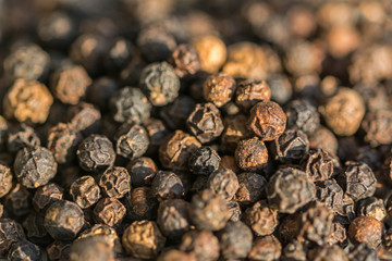 Closeup macro shot of black peppercorns