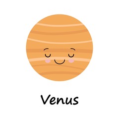 Vector cartoon funny illustration of planet smiling happy Venus in kawaii flat cartoon style