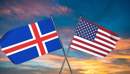 3D illustration of USA and Iceland flag
