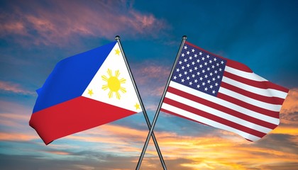 3D illustration of USA and Philippines flag