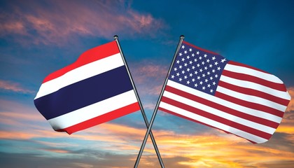 3D illustration of USA and Thailand flag