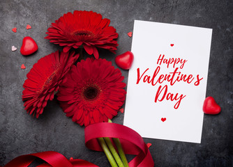Valentines day card with gerbera flowers