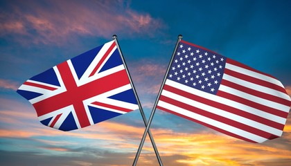 3D illustration of USA and United-Kingdom flag