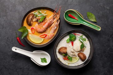 Tom Yum and Tom Kha traditional thai soups