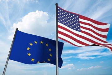 3D illustration of USA and European Union flag