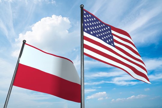 3D illustration of USA and Poland flag