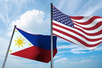 3D illustration of USA and Philippines flag