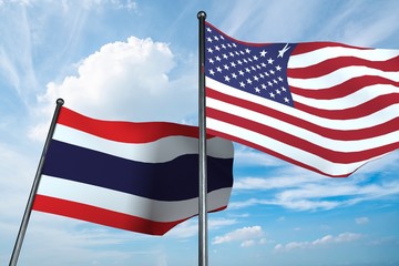 3D illustration of USA and Thailand flag