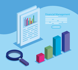 financial management with infographic and magnifying glass