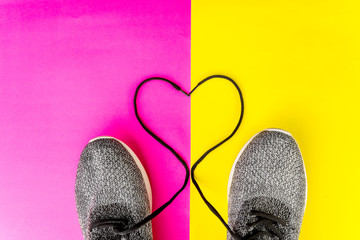 Flat layout of heart shaped shoestrings