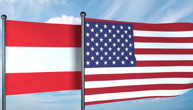 3D illustration of USA and Austria flag