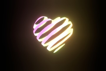 Flying heart made of colorful bright ribbons. 3D rendering. Symbols of love for happy women, mother, valentines day, birthday greeting card.