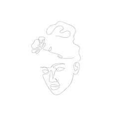 Portrait girl linear vector drawing. One line. Modern art.