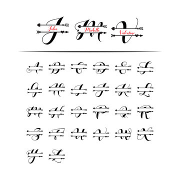 Set Of Initial Love Monogram Split Letter Vector Isolated