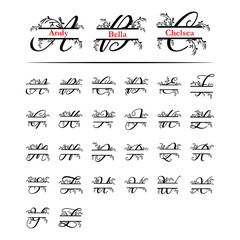 Naklejka premium Set of initial decorative plant monogram split letter vector