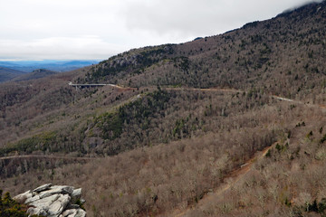 Stretch of Blue Ridge Parkway near Blowing Rock, North Carolina in winter.
