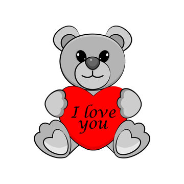 Teddy bear with heart. Cute vector illustration.