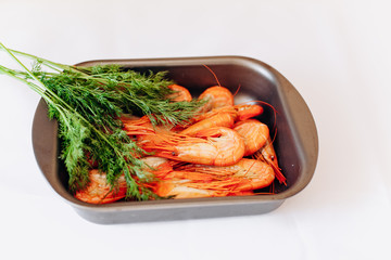 Bowl of fresh shrimp with dill