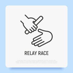 Race relay thin line icon. Symbol of teamwork, trust, cooperation, partnership. Modern vector illustration.