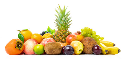 set of different fruits isolated on white background