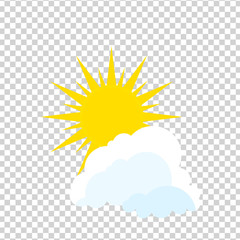 Flat sun and cloud Icon. Summer pictogram on transparent background. Sunlight symbol. Vector illustration, EPS10v