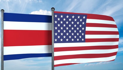 3D illustration of USA and Costa-Rica flag
