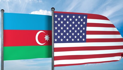 3D illustration of USA and Azerbaijan flag
