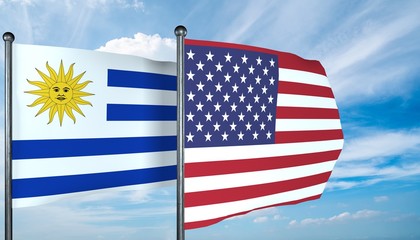 3D illustration of USA and Uruguay flag