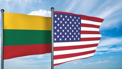 3D illustration of USA and Lithuania fla