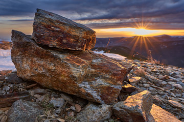 Mountain range in the evening, wintertime