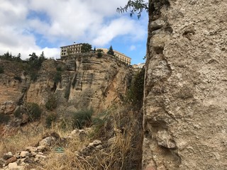 Bridge in Ronda famous and romantic Andalusia Spain. Photo from the viewing point under the bridge....