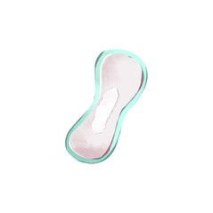 Digital illustration of a cute laying feminine hygiene items in the menstrual cycle. Print for stickers, icons, packaging isolate on a white background.