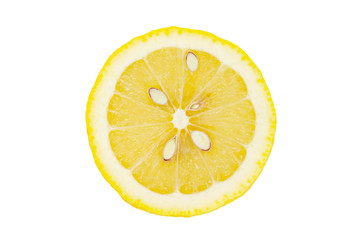 Lemon slice close-up, isolated on a white background. Natural fruit. Vegetarianism.