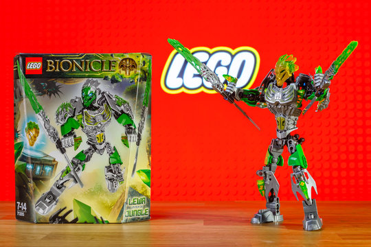 BERLIN - JUNE 17, 2016: A character (toy) universe of Lego Bionicle - Lewa, Uniter of Jungle. BIONICLE is a line of construction toys created by the Lego Group.