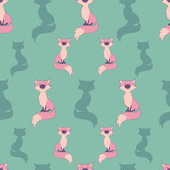 Fototapeta na wymiar Seamless pattern of cute cartoon style fox on colorful background