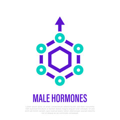 Male hormone thin line icon. Testosterone. Laboratory research. Modern vector illustration. - obrazy, fototapety, plakaty