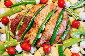 Preparing a tasty meal in kitchen for a special dinner.