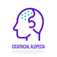 Cicatricial alopecia thin line icon. Hair loss. Bald place on scalp. Vector illustration.