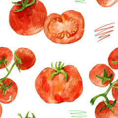 Watercolor pattern of tomatoes.